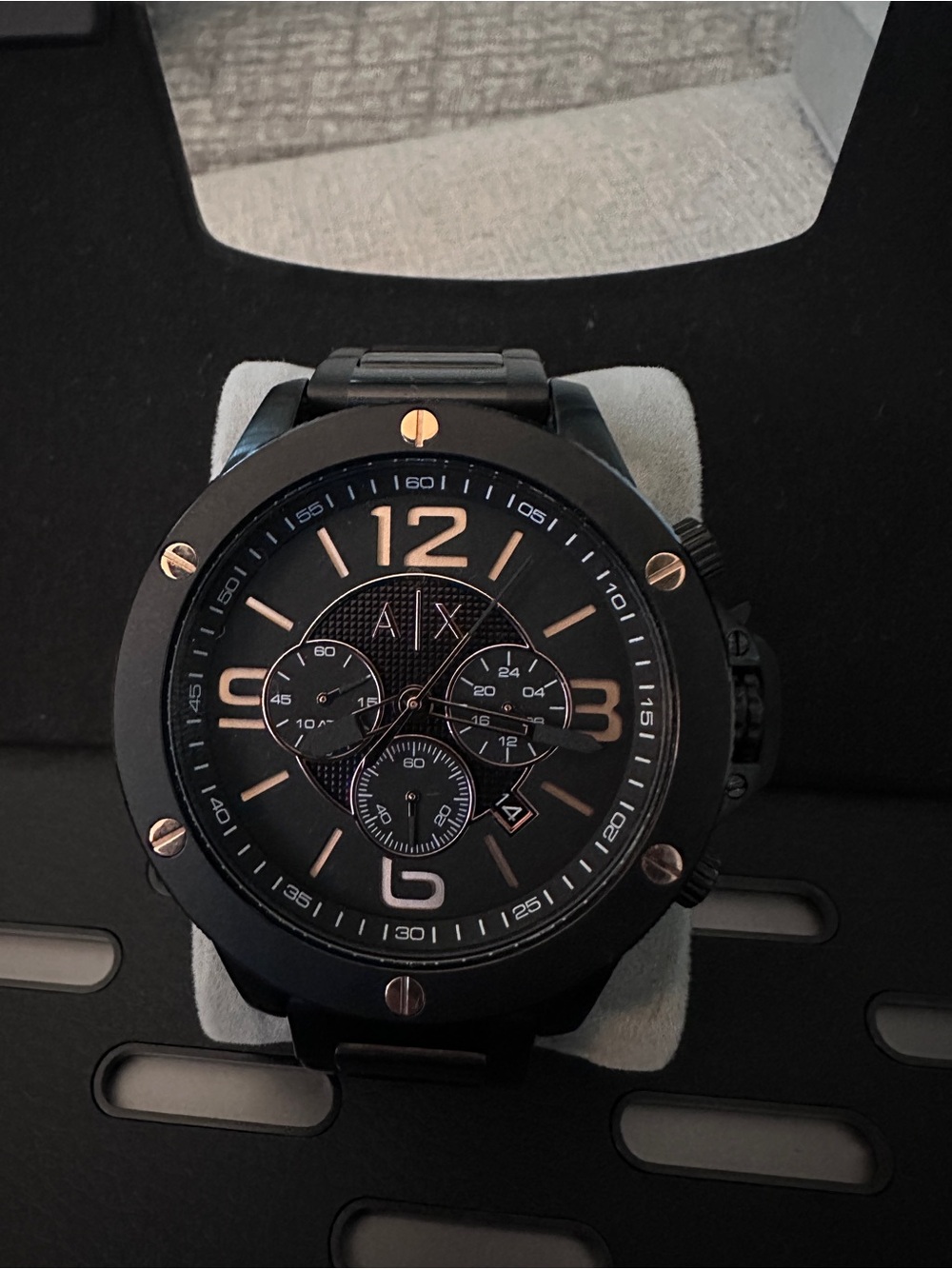 Armani Exchange Black Watch with Rose Gold Accents